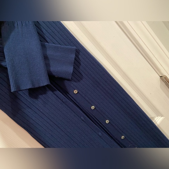 525 Size XS Blue Button Down Wide Rib Knit Duster Cardigan Dress Soft Stretch - Picture 5 of 10